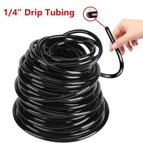 HXXF 200FT Drip Irrigation System, Garden Watering System with 1/4 inch Blank Distribution Tubing, DIY Automatic Irrigation Equipment Set for Garden, Greenhouse, Flower Bed, Patio, Lawn