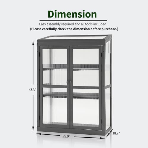 MCombo Greenhouse Wooden Cold Frame Greenhouse, Garden Portable Mini Greenhouse Cabinet, Raised Flower Planter Shelf Protection for Outdoor Indoor Use, 0760 (Dark Grey)