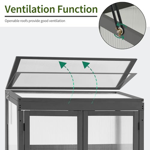 MCombo Greenhouse Wooden Cold Frame Greenhouse, Garden Portable Mini Greenhouse Cabinet, Raised Flower Planter Shelf Protection for Outdoor Indoor Use, 0760 (Dark Grey)