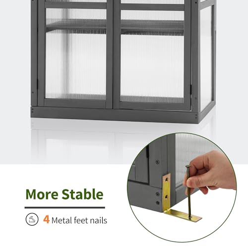 MCombo Greenhouse Wooden Cold Frame Greenhouse, Garden Portable Mini Greenhouse Cabinet, Raised Flower Planter Shelf Protection for Outdoor Indoor Use, 0760 (Dark Grey)