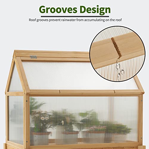 MCombo Cold Frame Greenhouse, Portable Wooden Greenhouse Raised Potted Plant Protection Box with Shelf for Outdoor Indoor Use, 0266 (Natural)