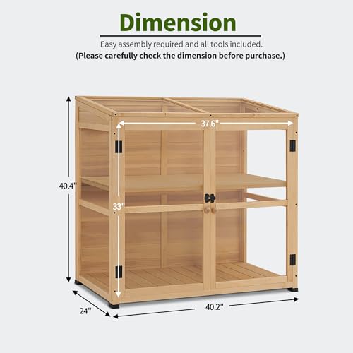MCombo Wooden Cold Frame Greenhouse, Wooden Greenhouse Cabinet Kit with Adjustable Shelf & Lockable Door, Fully Transparent Polycarbonate Greenhouse for Outdoor Indoor Use, 0718 (Natural)