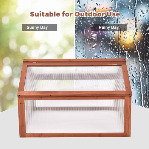 Happygrill Cold Frame, Indoor Outdoor Greenhouse with Foldable Transparent Top, Adjustable Stays & Easy Installation, Portable Mini Greenhouse for Balcony, Garden, Backyard, 35.5" L x 31.5" W x 23" H