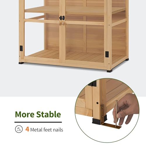 MCombo Wooden Cold Frame Greenhouse, Wooden Greenhouse Cabinet Kit with Adjustable Shelf & Lockable Door, Fully Transparent Polycarbonate Greenhouse for Outdoor Indoor Use, 0718 (Natural)