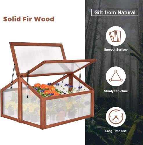 Happygrill Cold Frame, Indoor Outdoor Greenhouse with Foldable Transparent Top, Adjustable Stays & Easy Installation, Portable Mini Greenhouse for Balcony, Garden, Backyard, 35.5" L x 31.5" W x 23" H