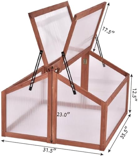 Happygrill Cold Frame, Indoor Outdoor Greenhouse with Foldable Transparent Top, Adjustable Stays & Easy Installation, Portable Mini Greenhouse for Balcony, Garden, Backyard, 35.5" L x 31.5" W x 23" H