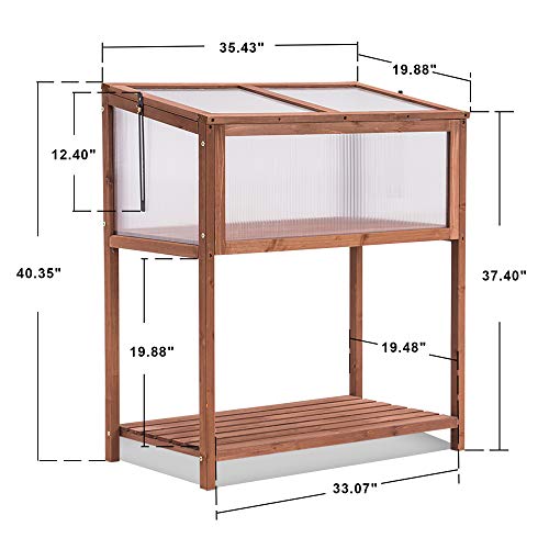 MCombo Wooden Greenhouse Cold Frame, Portable Garden Mini Greenhouse Kit with Shelf for Outdoor Indoor Use, 0250