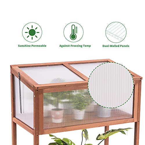 MCombo Wooden Greenhouse Cold Frame, Portable Garden Mini Greenhouse Kit with Shelf for Outdoor Indoor Use, 0250