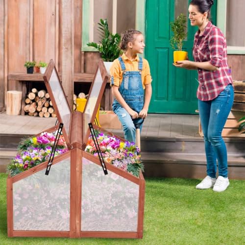 Happygrill Cold Frame, Indoor Outdoor Greenhouse with Foldable Transparent Top, Adjustable Stays & Easy Installation, Portable Mini Greenhouse for Balcony, Garden, Backyard, 35.5" L x 31.5" W x 23" H