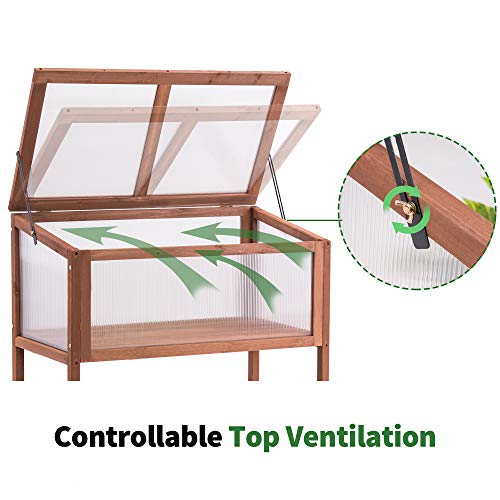 MCombo Wooden Greenhouse Cold Frame, Portable Garden Mini Greenhouse Kit with Shelf for Outdoor Indoor Use, 0250