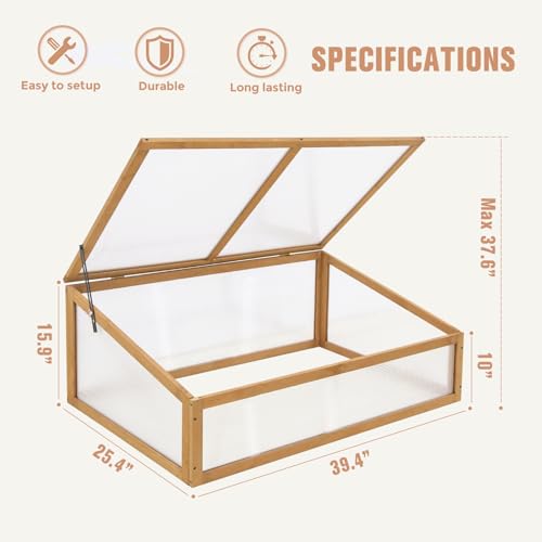 EAGLE PEAK Garden Cold Frame Greenhouse, Use on The Ground or on Raised Garden Beds, 39.4''x25.4''x15.9'', Wood Frame with PC Windows, Portable Wooden Greenhouse, Raised Flower Planter, Natural