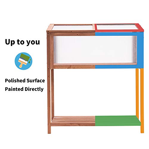 MCombo Wooden Greenhouse Cold Frame, Portable Garden Mini Greenhouse Kit with Shelf for Outdoor Indoor Use, 0250