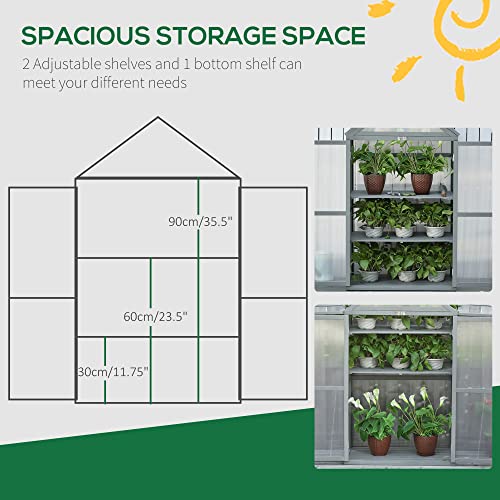 Outsunny 32" x 19" x 54" Garden Wood Cold Frame Greenhouse Flower Planter with Adjustable Shelves, Double Doors, Grey