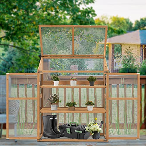MCombo Cold Frame Greenhouse, Large Wooden Greenhouse Cabinet, Garden Cold Frame with Adjustable Shelves for Outdoor Indoor Use, 1344 (Natural)