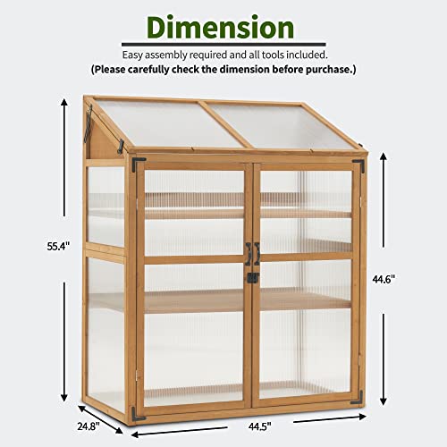 MCombo Cold Frame Greenhouse, Large Wooden Greenhouse Cabinet, Garden Cold Frame with Adjustable Shelves for Outdoor Indoor Use, 1344 (Natural)