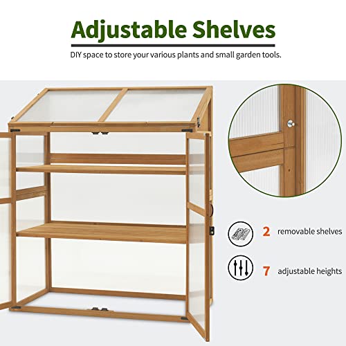MCombo Cold Frame Greenhouse, Large Wooden Greenhouse Cabinet, Garden Cold Frame with Adjustable Shelves for Outdoor Indoor Use, 1344 (Natural)