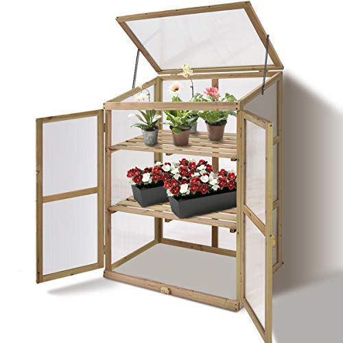 Giantex Garden Portable Wooden Cold Frame Greenhouse Raised Flower Planter Protection (30.0"X22.4"X42.9")