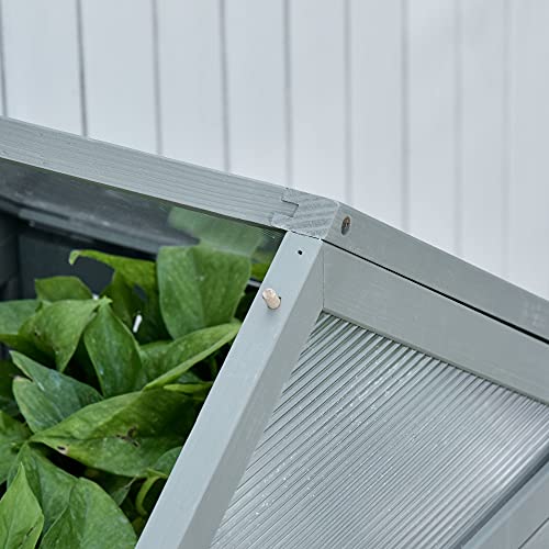 Outsunny 32" x 19" x 54" Garden Wood Cold Frame Greenhouse Flower Planter with Adjustable Shelves, Double Doors, Grey