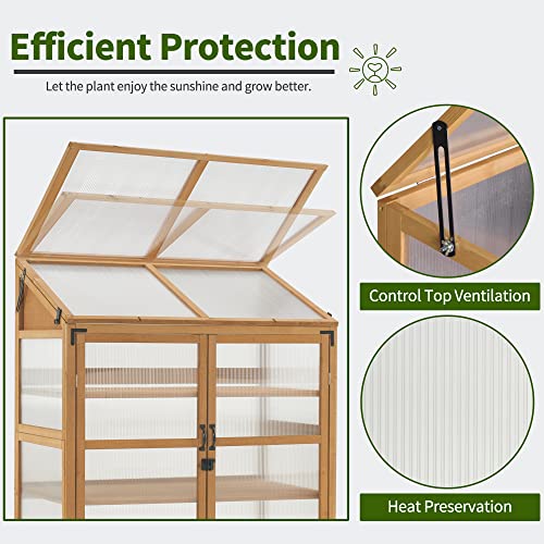 MCombo Cold Frame Greenhouse, Large Wooden Greenhouse Cabinet, Garden Cold Frame with Adjustable Shelves for Outdoor Indoor Use, 1344 (Natural)