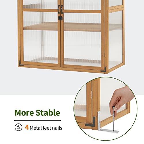 MCombo Cold Frame Greenhouse, Large Wooden Greenhouse Cabinet, Garden Cold Frame with Adjustable Shelves for Outdoor Indoor Use, 1344 (Natural)