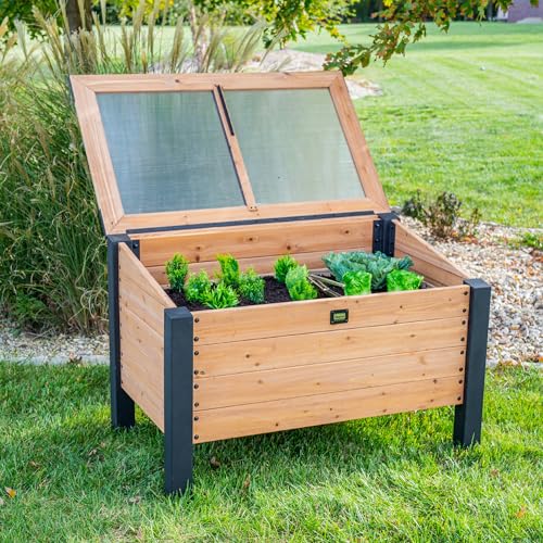 Backyard Discovery Aggie Cold Frame Box, Portable Wooden Garden Greenhouse, Indoor or Outdoor Terrarium Planter Box