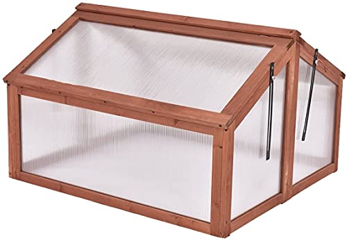 Squareful Wooden Cold Frame, 35.5” x 31.5” x 23” Portable Greenhouse, Raised Plants Protection, Indoor Outdoor Planter Box