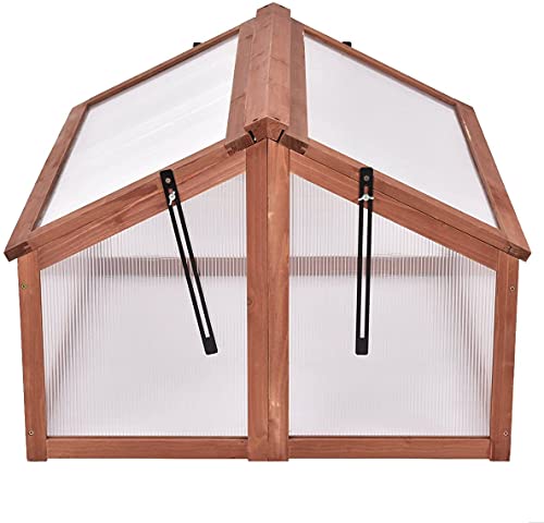 Squareful Wooden Cold Frame, 35.5” x 31.5” x 23” Portable Greenhouse, Raised Plants Protection, Indoor Outdoor Planter Box