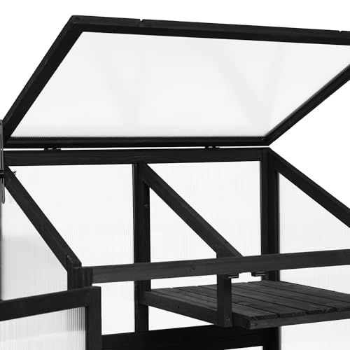 Polibi Wooden Greenhouse, Cold Frame Portable Greenhouse with Wheels and Adjustable Shelves for Indoor Outdoor Patio Balcony Garden, 31.5" Lx22.4 Wx62 H, Black