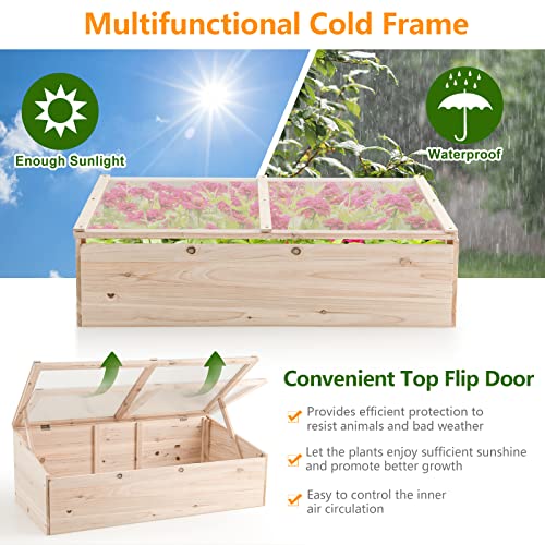 Happygrill Cold Frame Greenhouse, Wood Potable Greenhouse with Foldable Top, Transparent Lid, Raised Planter Box Protection, Indoor & Outdoor Mini Greenhouse for Garden, Patio, Balcony, Terrace