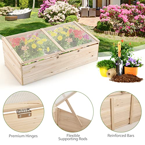Happygrill Cold Frame Greenhouse, Wood Potable Greenhouse with Foldable Top, Transparent Lid, Raised Planter Box Protection, Indoor & Outdoor Mini Greenhouse for Garden, Patio, Balcony, Terrace