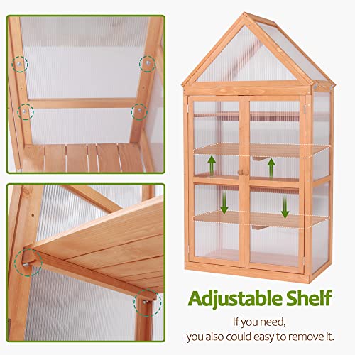 MCombo Greenhouse Cold Frame Wooden Garden Raised Flower Planter Shelf with Hard Translucent PC Protection, 0800 (Orange)