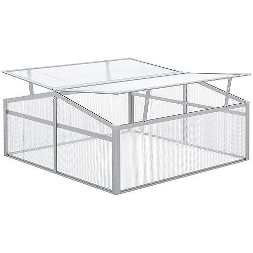 Outsunny 39" Outdoor Aluminum Cold Frame Greenhouse, Mini Polycarbonate Greenhouse with Adjustable Roof for Plant, Vegetables, and Flowers in Garden, Patio, Yard - Silver