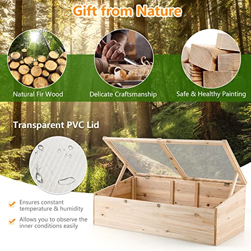 Happygrill Cold Frame Greenhouse, Wood Potable Greenhouse with Foldable Top, Transparent Lid, Raised Planter Box Protection, Indoor & Outdoor Mini Greenhouse for Garden, Patio, Balcony, Terrace