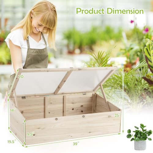 Happygrill Cold Frame Greenhouse, Wood Potable Greenhouse with Foldable Top, Transparent Lid, Raised Planter Box Protection, Indoor & Outdoor Mini Greenhouse for Garden, Patio, Balcony, Terrace