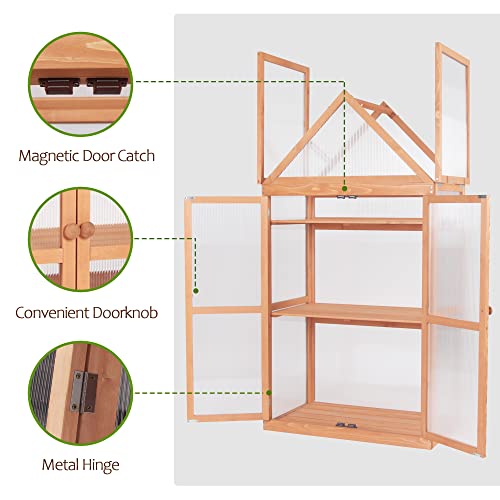 MCombo Greenhouse Cold Frame Wooden Garden Raised Flower Planter Shelf with Hard Translucent PC Protection, 0800 (Orange)