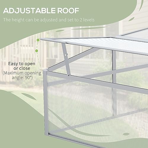 Outsunny 39" Outdoor Aluminum Cold Frame Greenhouse, Mini Polycarbonate Greenhouse with Adjustable Roof for Plant, Vegetables, and Flowers in Garden, Patio, Yard - Silver