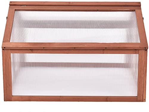 Squareful Wooden Cold Frame, 35.5” x 31.5” x 23” Portable Greenhouse, Raised Plants Protection, Indoor Outdoor Planter Box