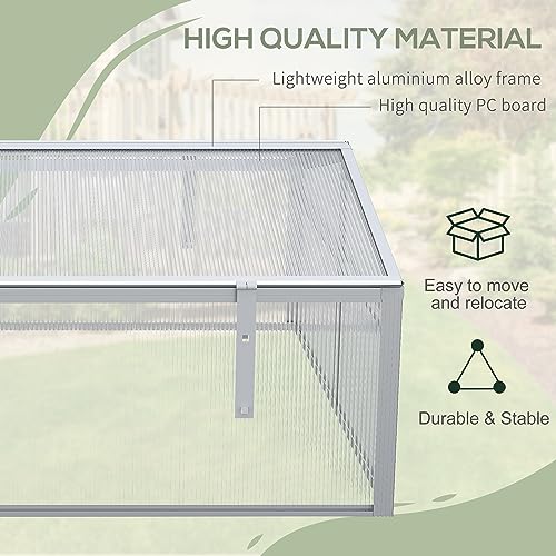 Outsunny 39" Outdoor Aluminum Cold Frame Greenhouse, Mini Polycarbonate Greenhouse with Adjustable Roof for Plant, Vegetables, and Flowers in Garden, Patio, Yard - Silver