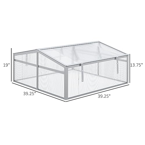 Outsunny 39" Outdoor Aluminum Cold Frame Greenhouse, Mini Polycarbonate Greenhouse with Adjustable Roof for Plant, Vegetables, and Flowers in Garden, Patio, Yard - Silver