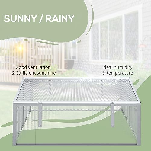 Outsunny 39" Outdoor Aluminum Cold Frame Greenhouse, Mini Polycarbonate Greenhouse with Adjustable Roof for Plant, Vegetables, and Flowers in Garden, Patio, Yard - Silver