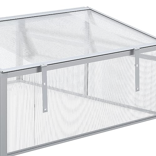 Outsunny 39" Outdoor Aluminum Cold Frame Greenhouse, Mini Polycarbonate Greenhouse with Adjustable Roof for Plant, Vegetables, and Flowers in Garden, Patio, Yard - Silver