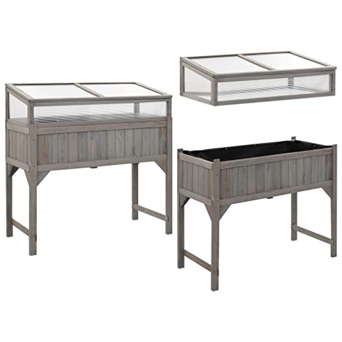 vidaXL Solid Fir Wood Raised Bed with Greenhouse - Weather-Resistant Garden Planter for Outdoor and Indoor Use - 43.3"x21.3"x47.2" - Rectangular Shape - Gray