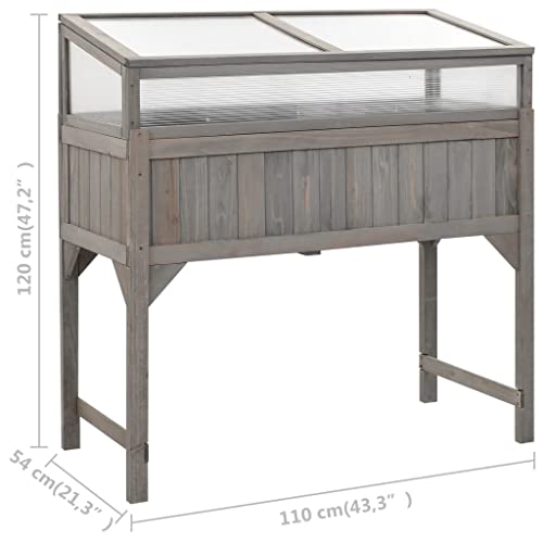 vidaXL Solid Fir Wood Raised Bed with Greenhouse - Weather-Resistant Garden Planter for Outdoor and Indoor Use - 43.3"x21.3"x47.2" - Rectangular Shape - Gray