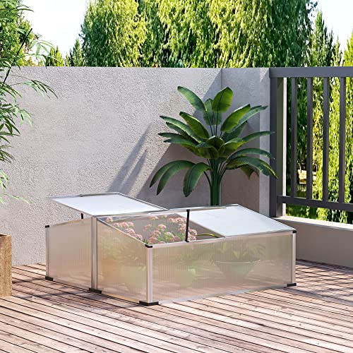 Outsunny Cold Frame, Portable Indoor Outdoor Patio Mini Greenhouse Plant Cover for Gardening, Germination, Seedling Propagation, 47" x 39" x 16", Silver