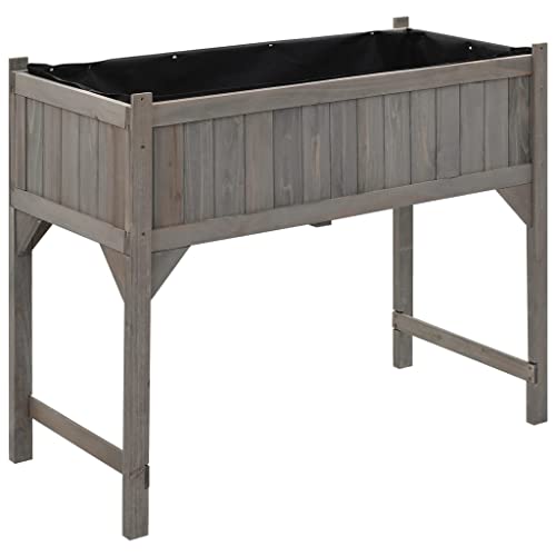 vidaXL Solid Fir Wood Raised Bed with Greenhouse - Weather-Resistant Garden Planter for Outdoor and Indoor Use - 43.3"x21.3"x47.2" - Rectangular Shape - Gray