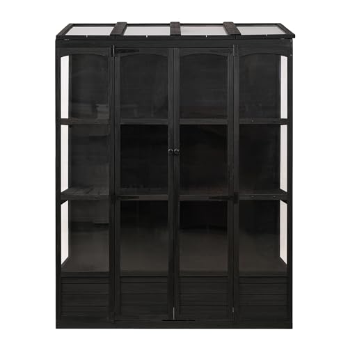 SONGG 78 Inch Wooden Greenhouse Cold Frame with 4 Independent Skylights and 2 Folding Middle Shelves, Walk-in Outdoor Greenhouses, for Backyard, Garden