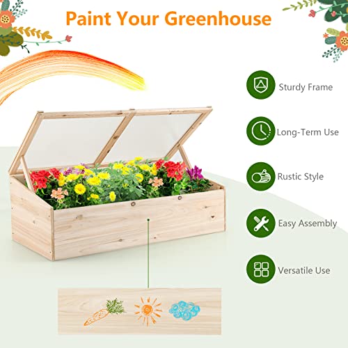 Giantex Wood Cold Frame, Mini Garden Greenhouse, Transparent Flip Top Lid, Bottomless Planter Raised Bed for Vegetable and Flowers, Indoor and Outdoor Patio Balcony Terrace (Farmhouse)