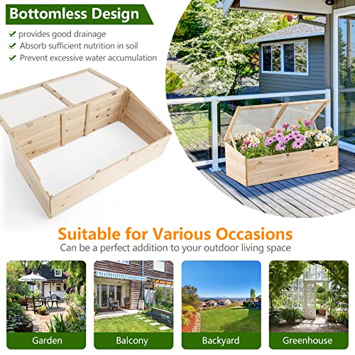 Giantex Wood Cold Frame, Mini Garden Greenhouse, Transparent Flip Top Lid, Bottomless Planter Raised Bed for Vegetable and Flowers, Indoor and Outdoor Patio Balcony Terrace (Farmhouse)