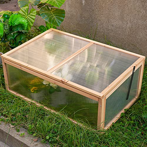 BIGTREE Wooden Cold Frame Garden Nursery Vented Greenhouse Raised Flower Planter Portable with Openable Top for Home Decor Patio Balcony Garden Backyard
