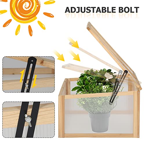 BIGTREE Wooden Cold Frame Garden Nursery Vented Greenhouse Raised Flower Planter Portable with Openable Top for Home Decor Patio Balcony Garden Backyard